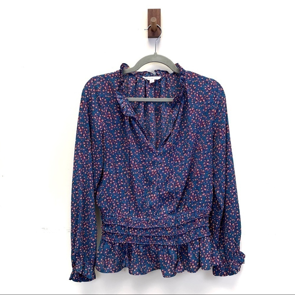 Socialite Top Womens Medium Blue Ditsy Floral Peasant Cottagecore Prairie